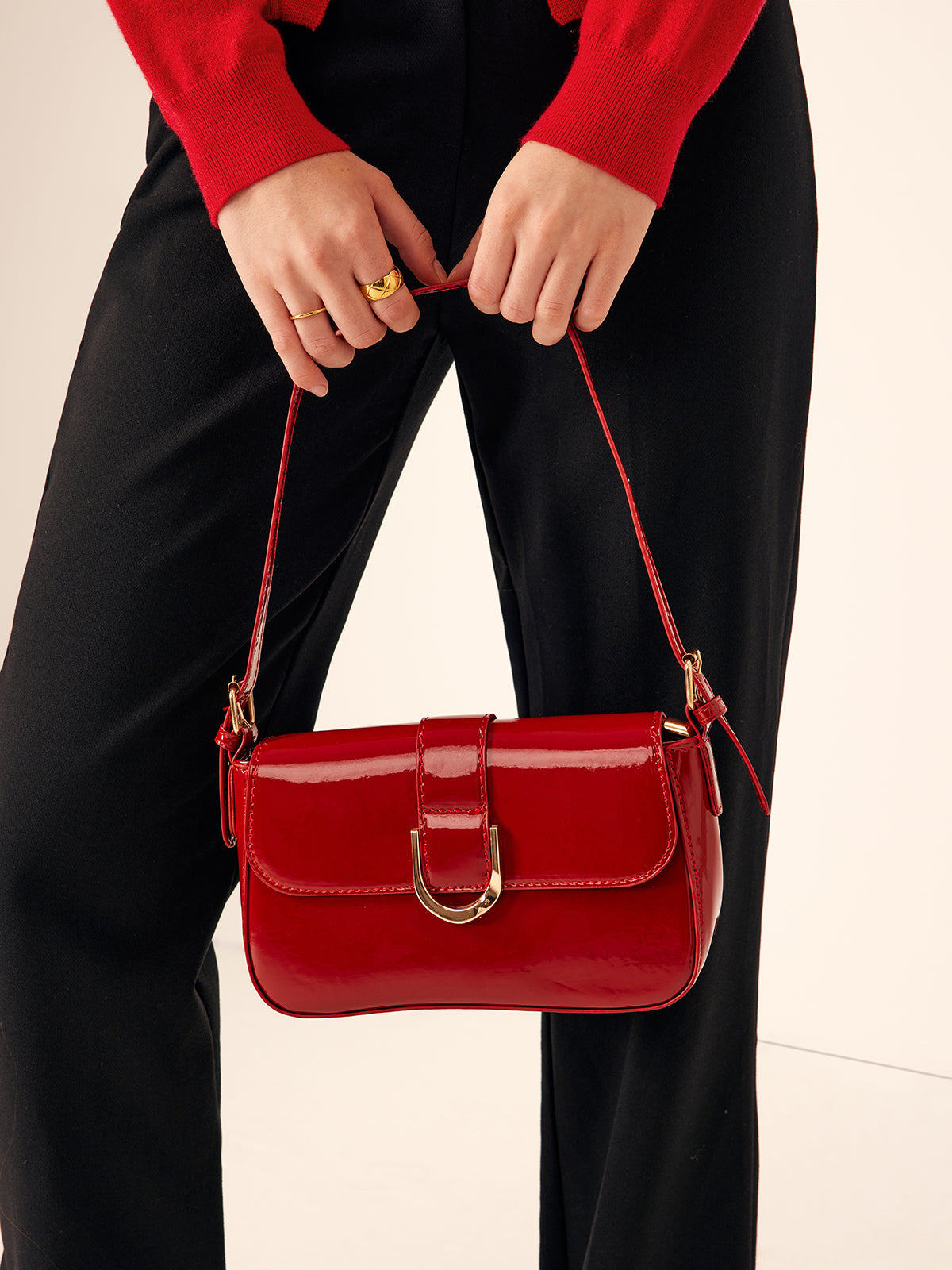 Aurelle Glossy Buckle Shoulder Bag