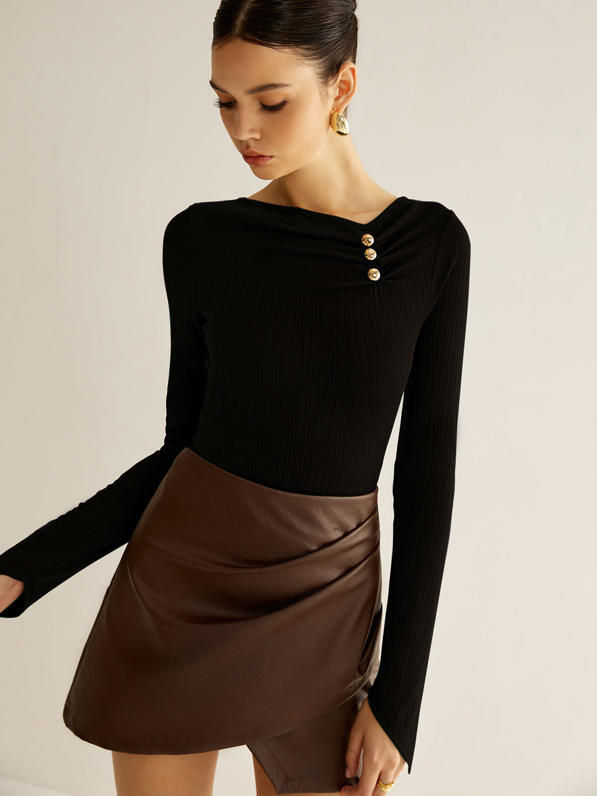 Ribbed Metal Detail Blouse
