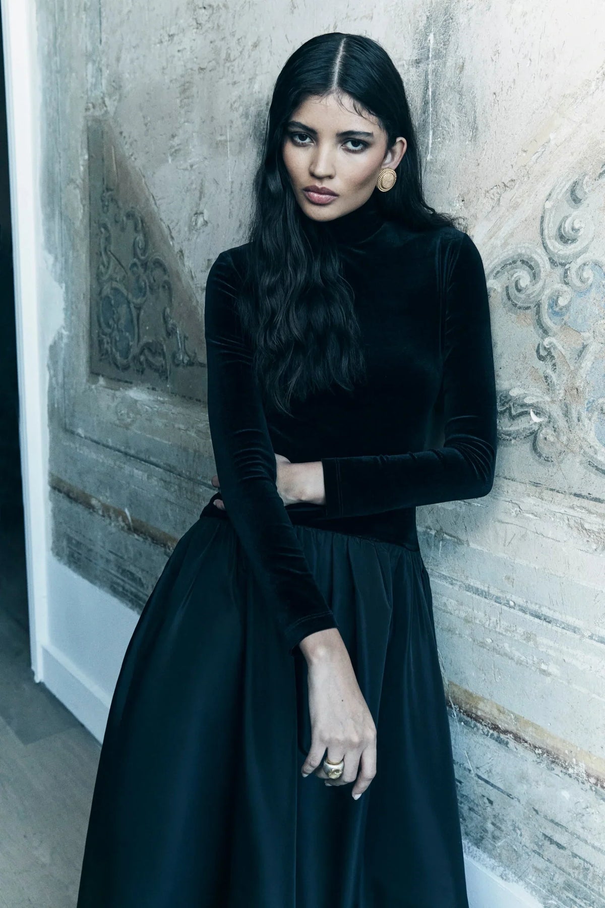 Clarisse Elegant Velvet & Taffeta Midi Dress