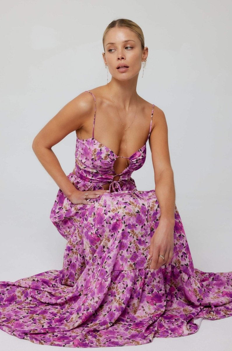 Olivetta Floral Maxi Dress - Printed Cut-Out Maxi Dress