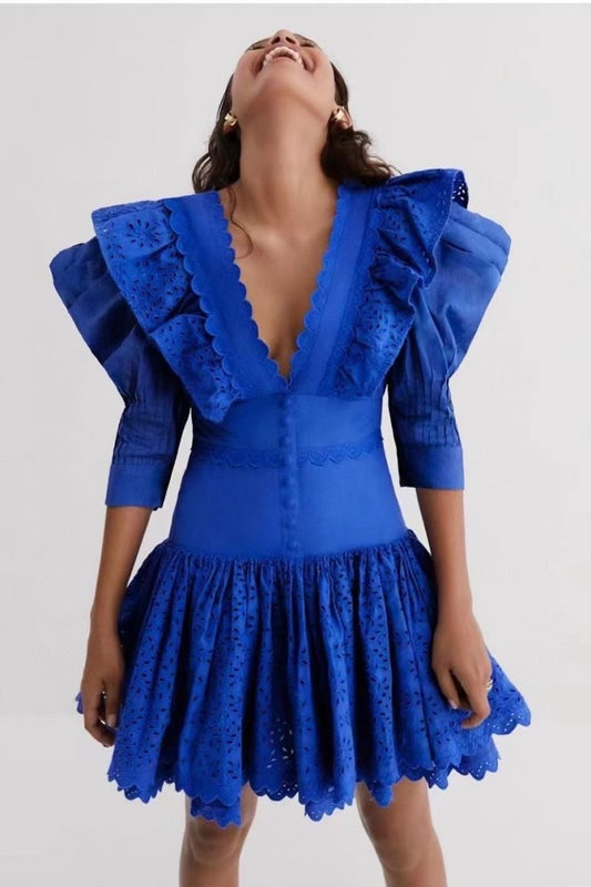 Selma Ruffle-Eyelet Mini Dress