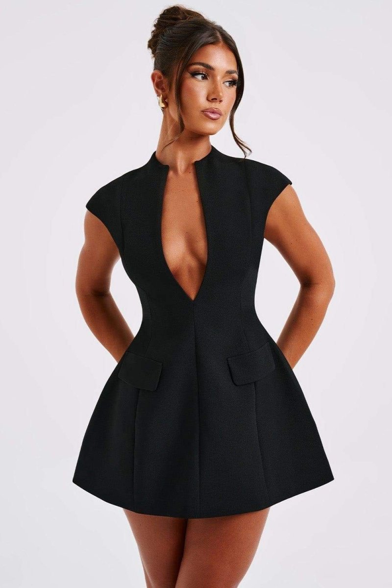 Adelina Vestido Mini Plisado Manga Cap Elegante