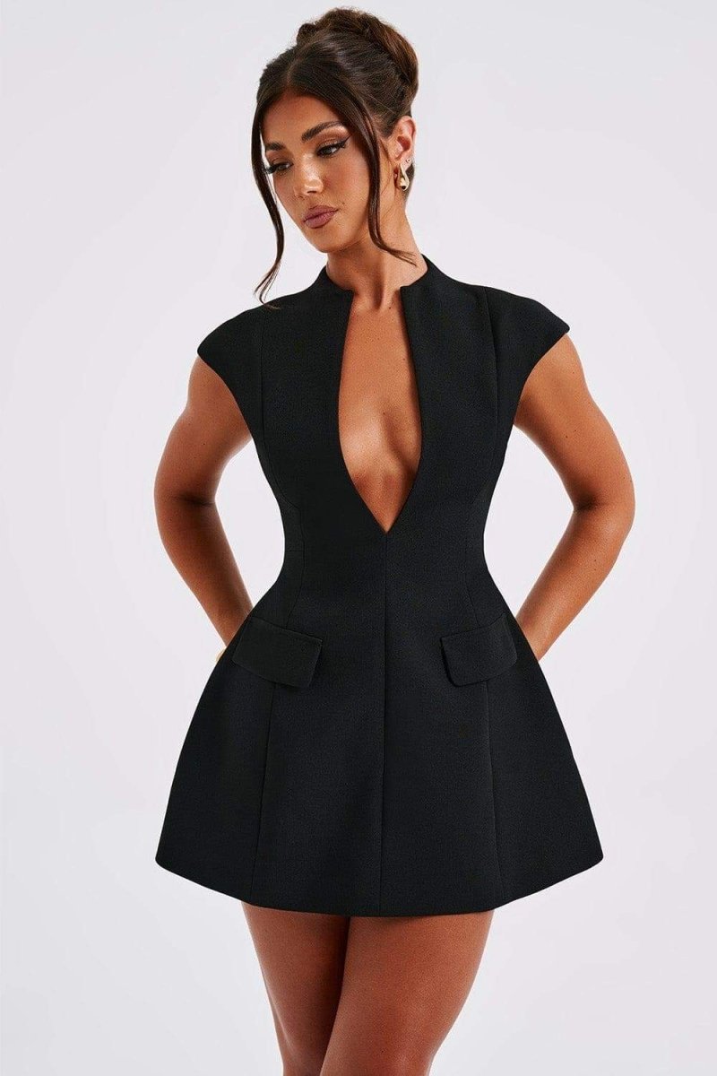 Adelina Vestido Mini Plisado Manga Cap Elegante