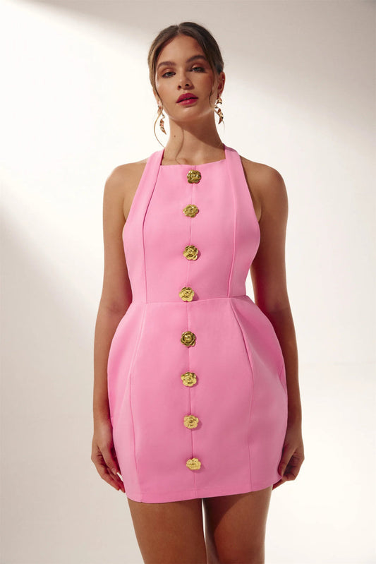 Sabella Halter Buttoned Mini Dress